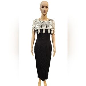 Vintage Jessica McClintock women's black white embroidered lace formal dress 4